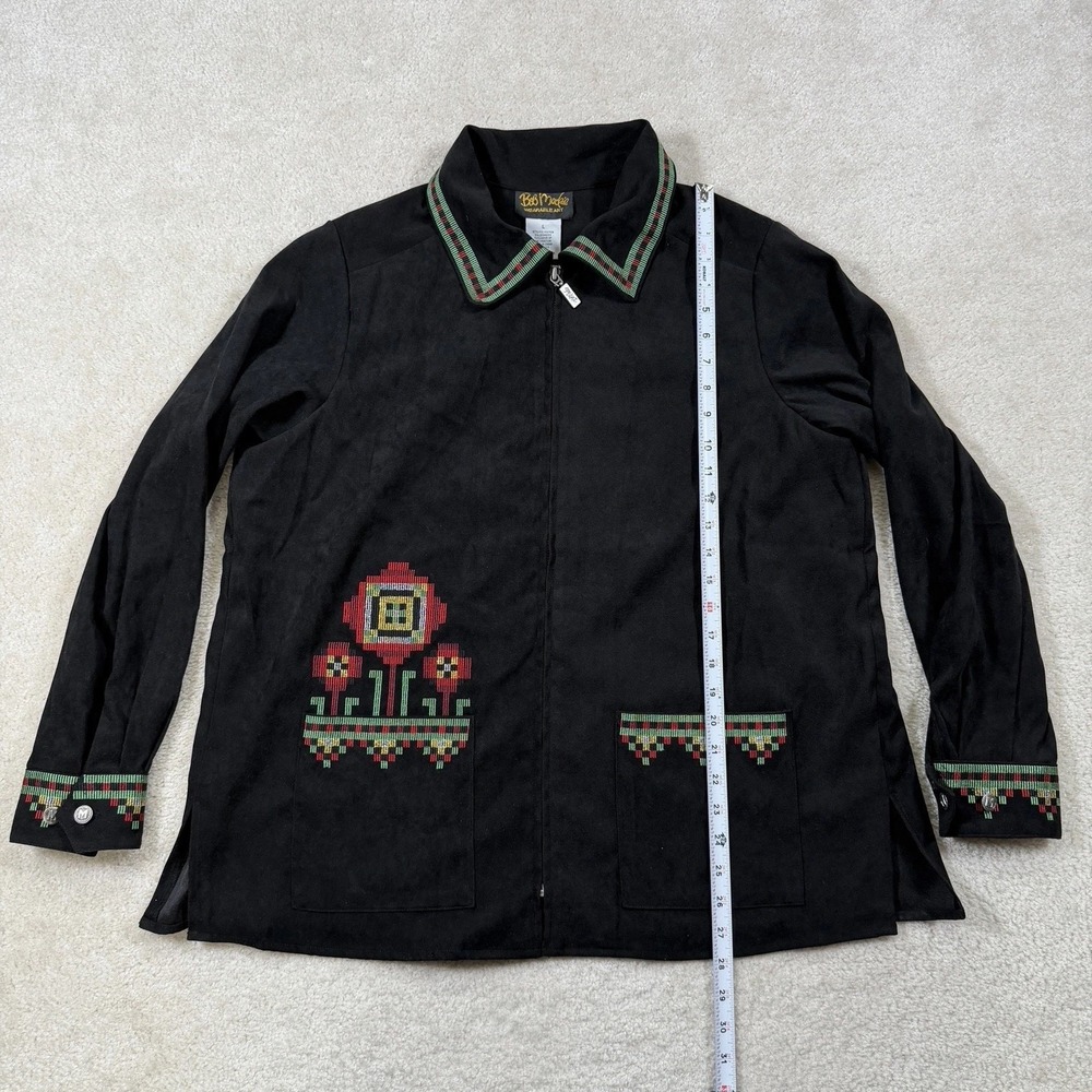 Bob Mackie Wearable Art Shacket Womens L Black Floral Embroidered Full Zip - Picture 3 of 12